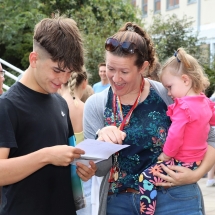 Jake and Head of Community Mrs Madeley celebrate excellent results